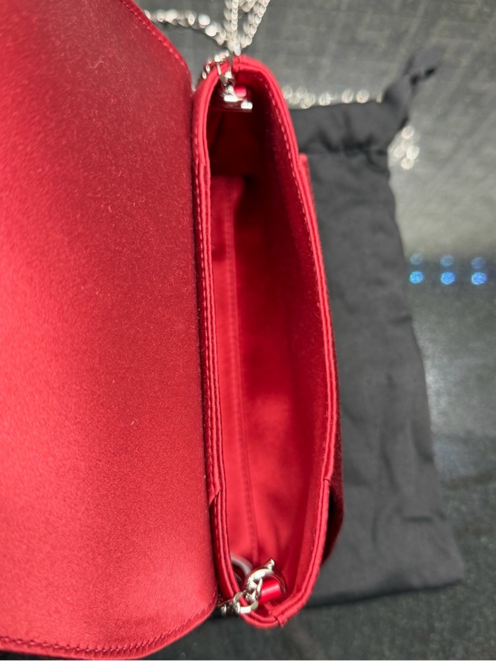 Versace Medusa Crystal Clutch Bag Red Satin Envelope Chain Shoulder Bag Italy - Picture 4 of 10